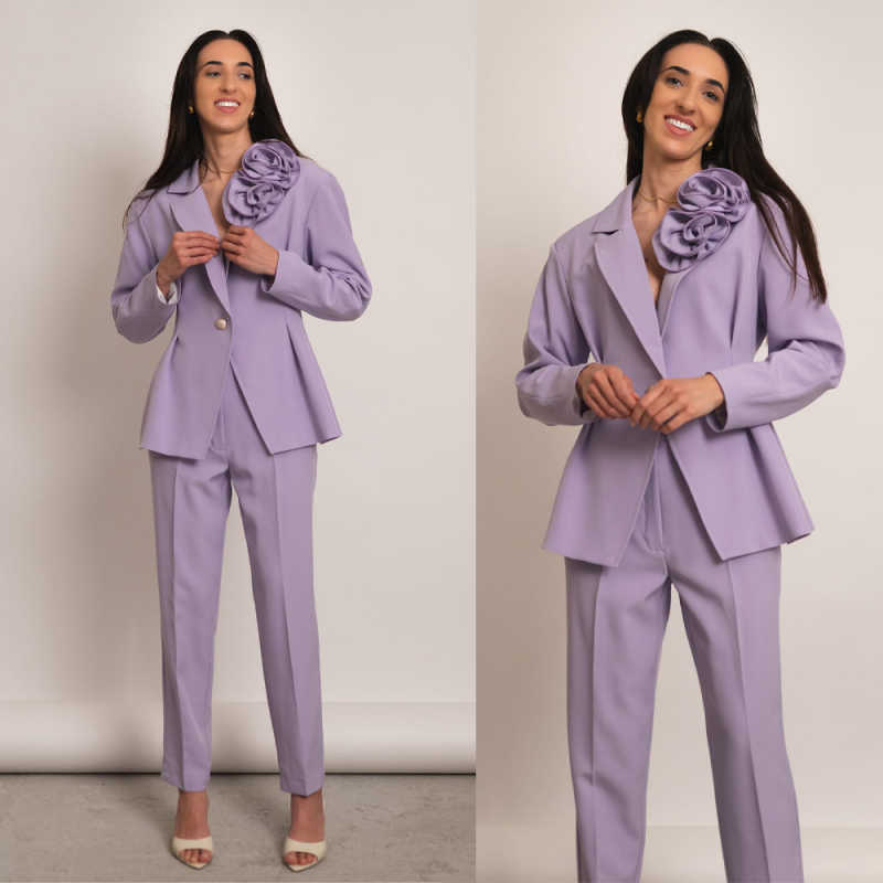 Women Formal Wear For Conference - Leuchtendes Peplum-Damenanzug-Set mit Revers, Doppelreihiger Blazer