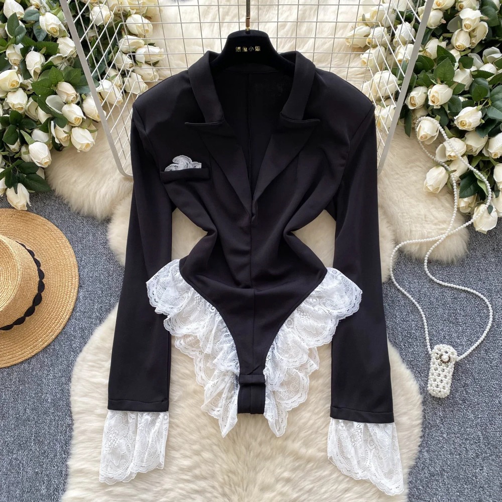 Women'S Formal Wear Jumpsuit - Hotsweet drehen-unten Kragen Elegante Lange Ärmel