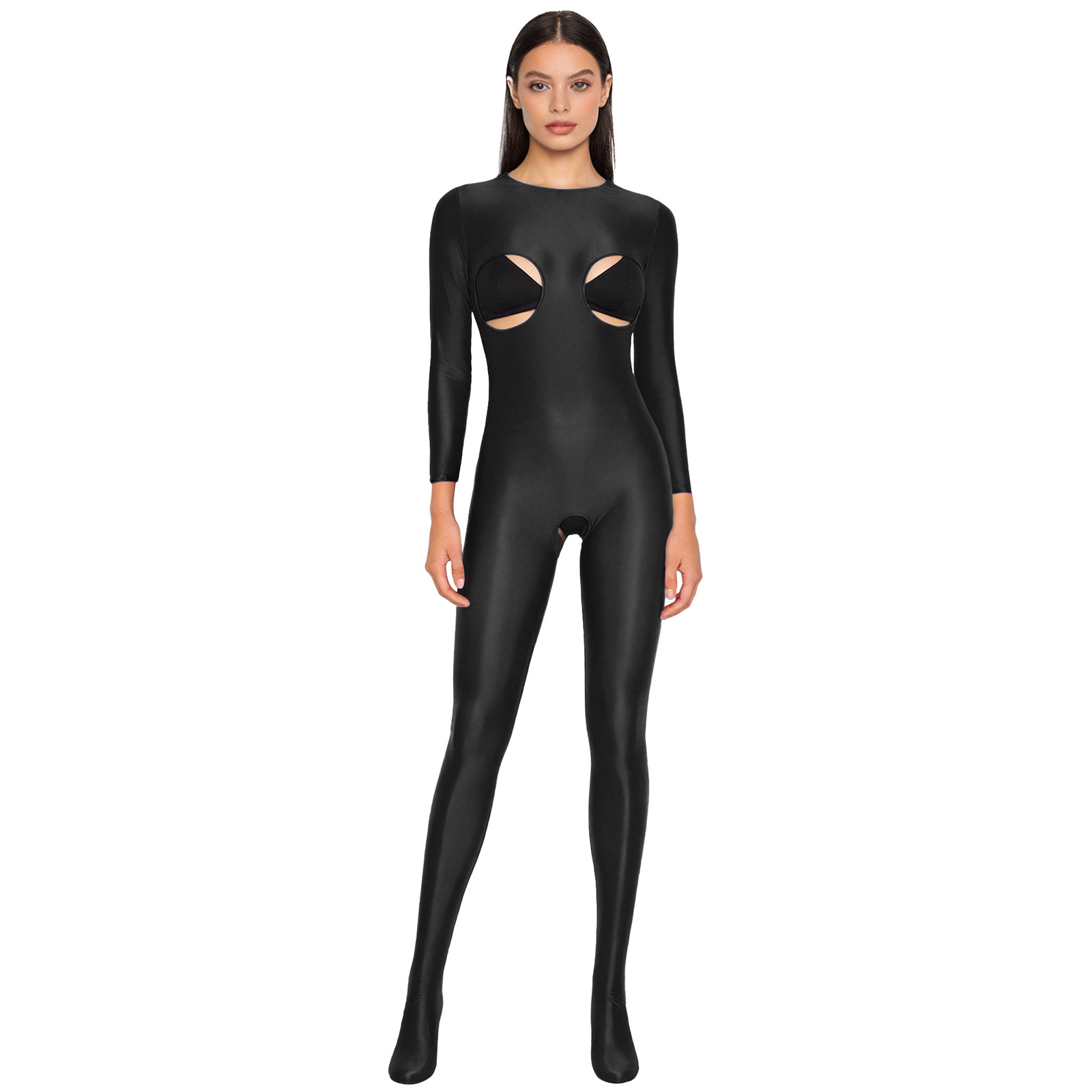 Women'S Formal Wear Jumpsuit - Damen Glänzender Dehnbarer Open-Crotch Unitard Jumpsuit