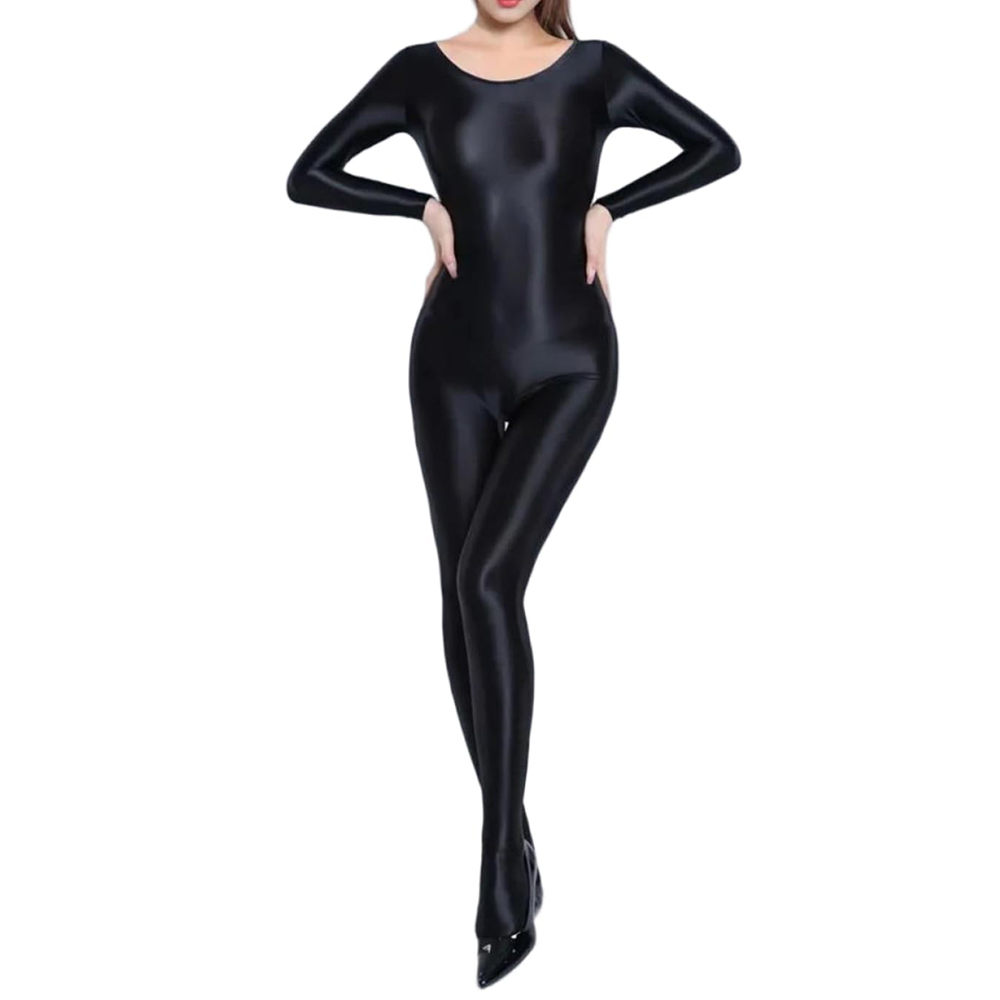 Women'S Formal Wear Jumpsuit - Frauen Öl Glänzende Langarm Strumpfhosen Overall