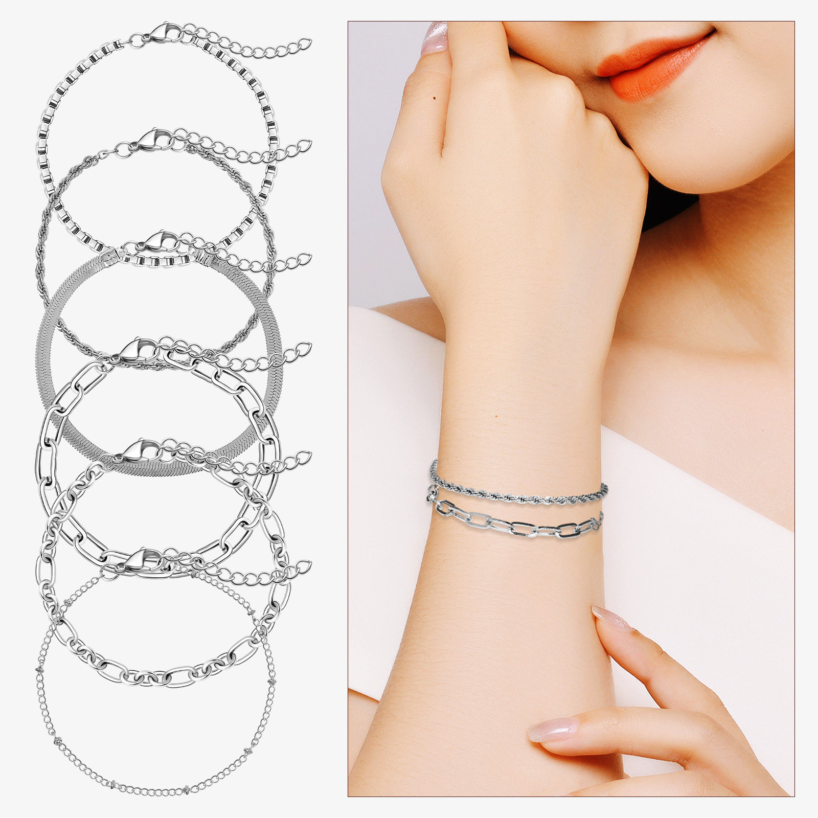 Formal Wear Jewelry For Women - 6-teiliges Set minimalistischer, mehrlagiger Armbänder, stapelbare,