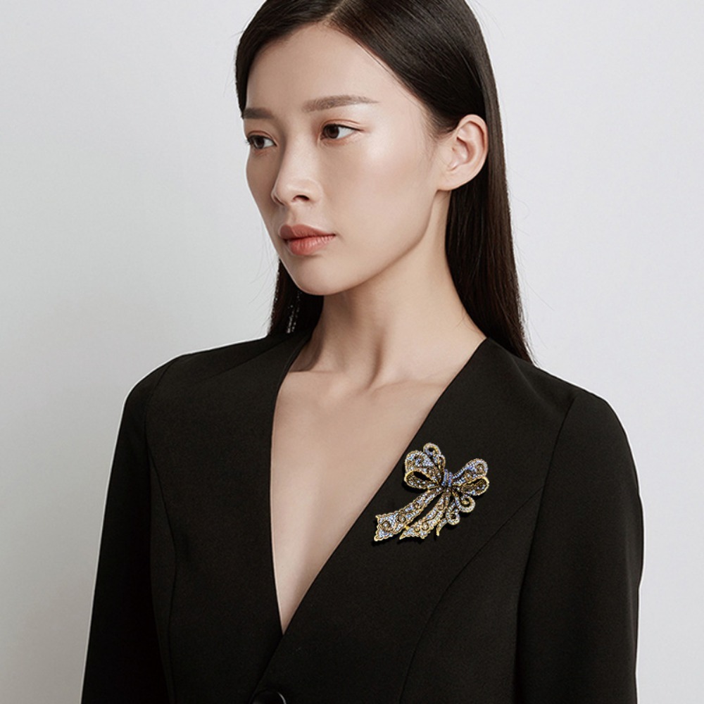Formal Wear Jewelry For Women - Vintage Schleifenförmige Brosche, Eleganter Strass-Verzierter Schmuck