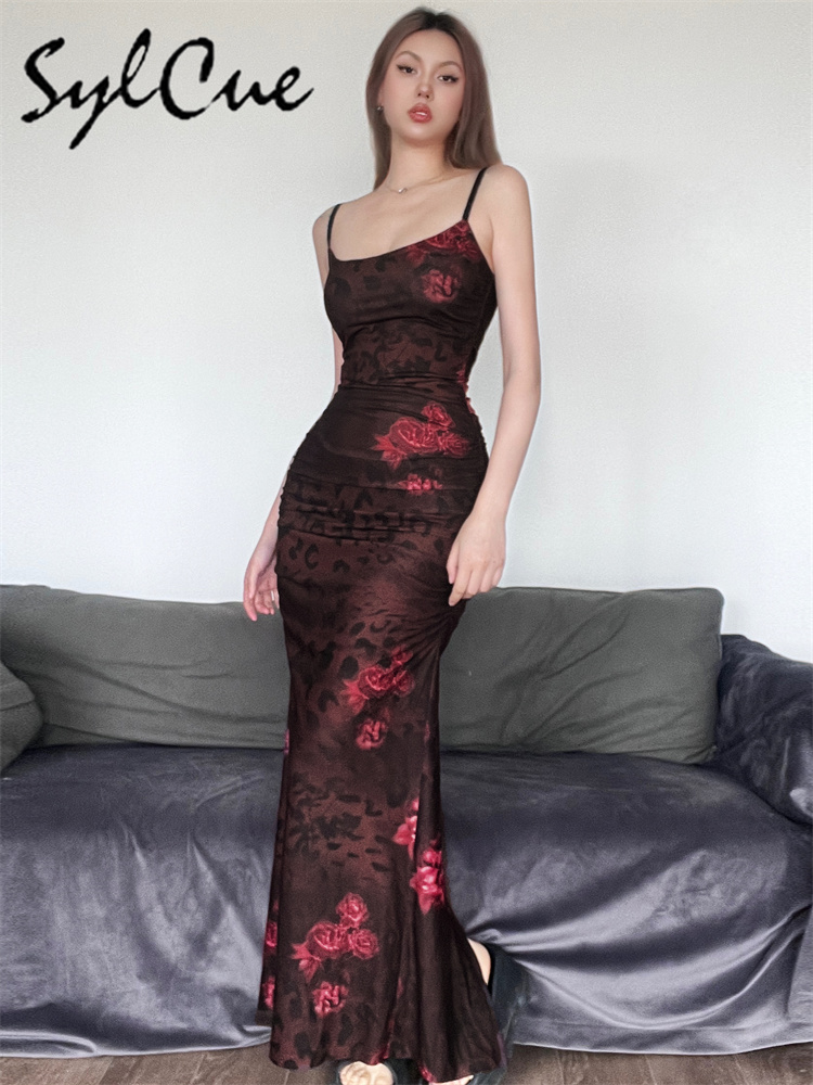 Women'S Red Formal Wear - Sylcue Rot bedrucktes Design, Sommerparty, Königin,