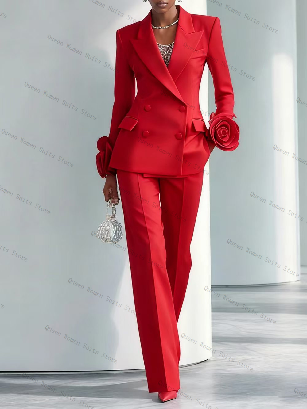 Women'S Red Formal Wear - Luxuriöses rotes Damen-Anzug-Set, 2-teilig, Blazer +