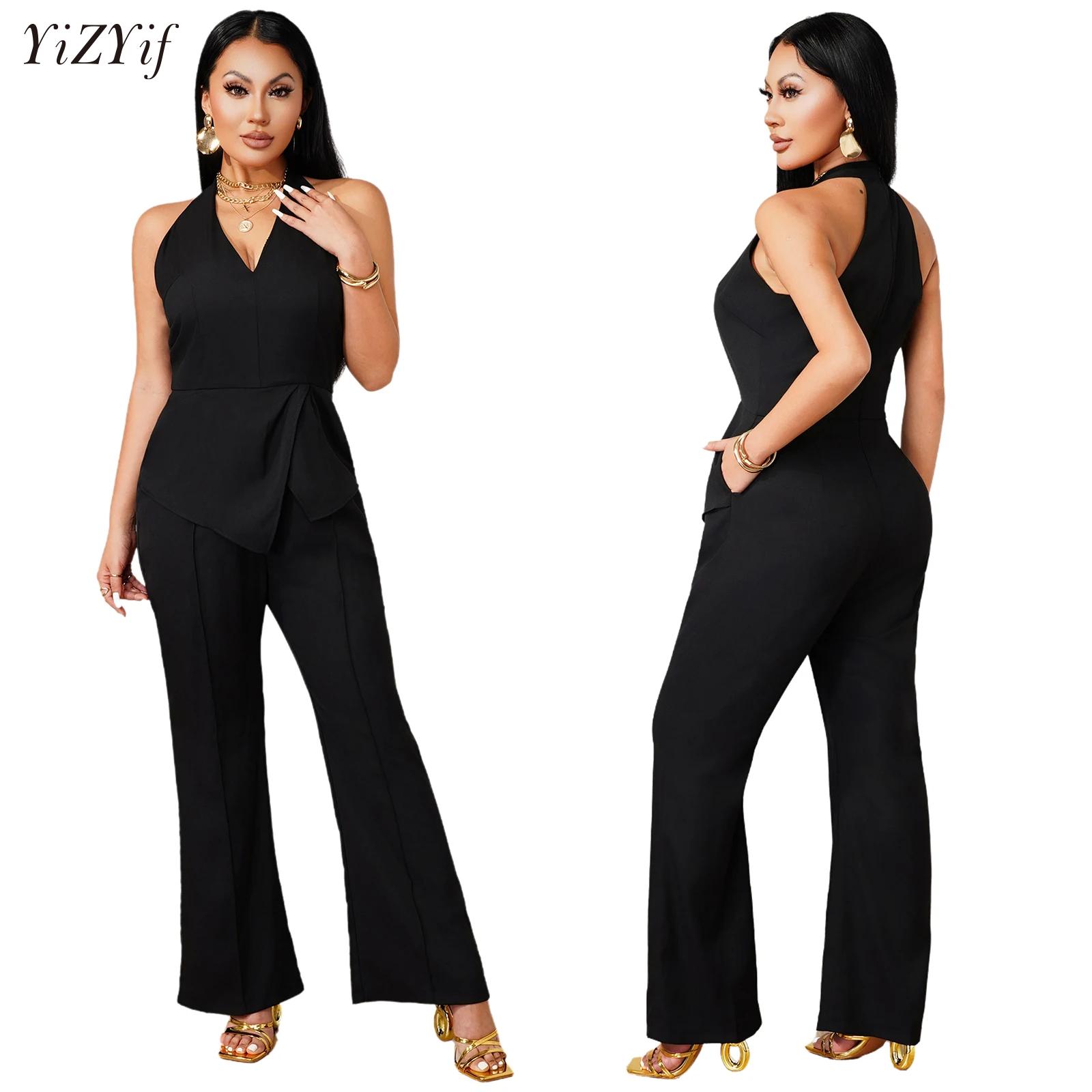 Women'S Formal Wear Jumpsuit - Ärmelloser Jumpsuit mit V-Ausschnitt, asymmetrischer Drapierung,