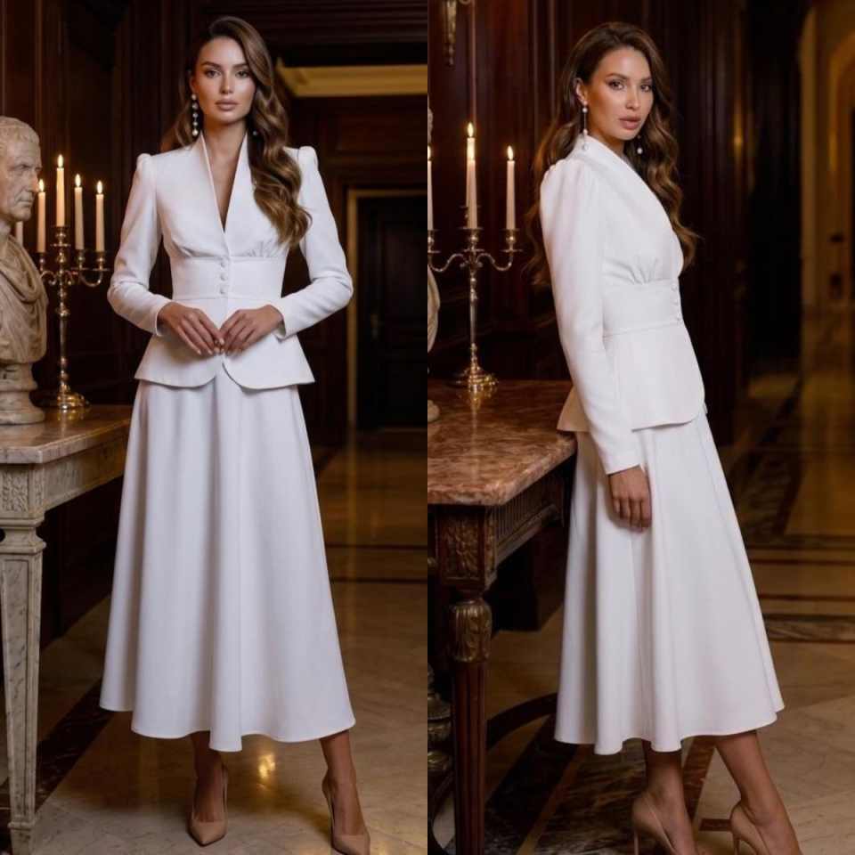 Women Formal Wear Business - Elegantes Zweiteiler-Damenanzug-Set mit Spitzrevers-Blazer und Midi-Schlagrock