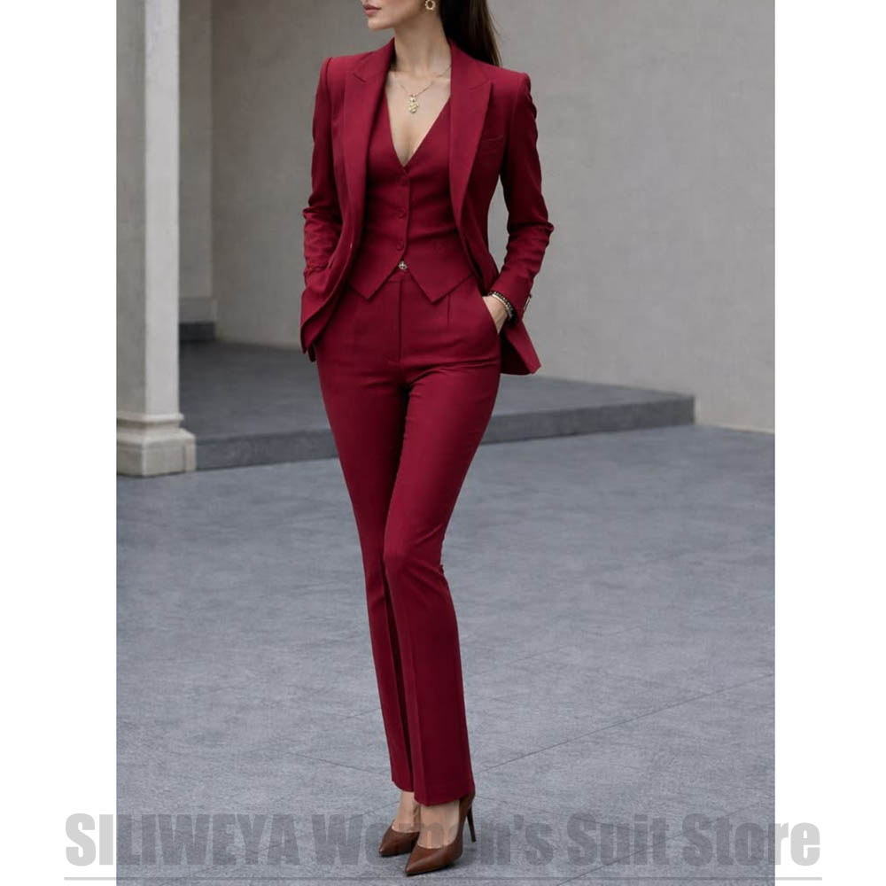 Women Formal Wear Business - Damen 3-teiliges Anzug-Set, Blazer, Weste, Hose,