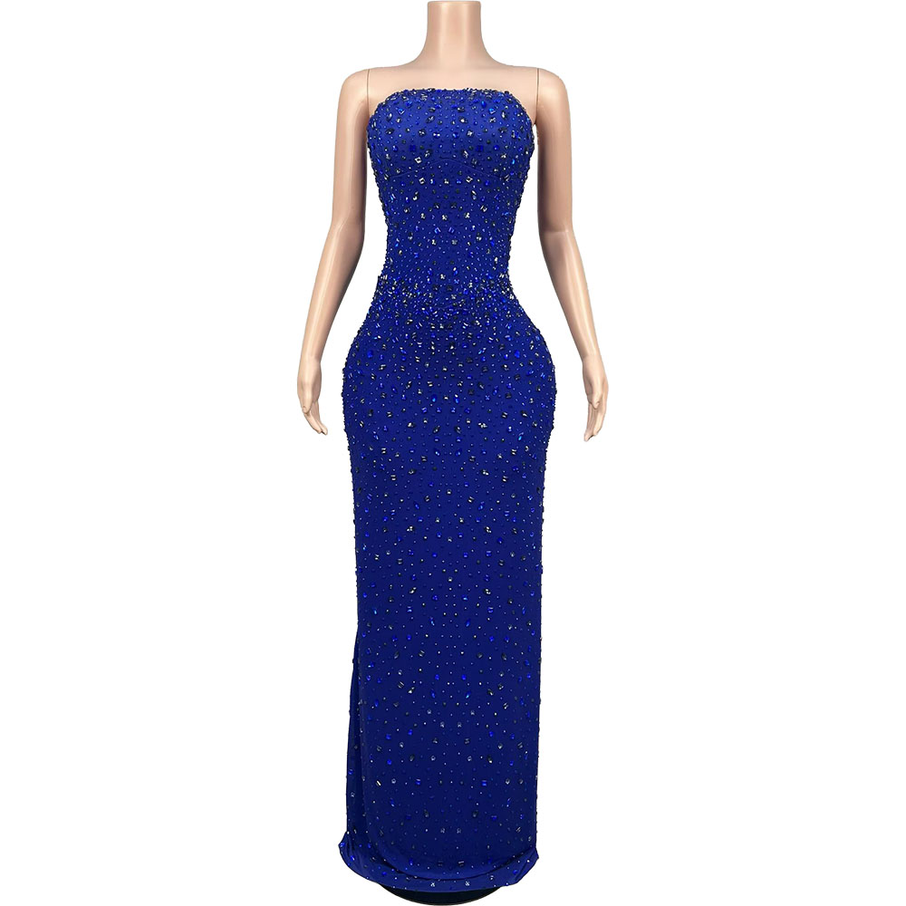 Women'S Red Formal Wear - Funkelndes Strass Blaues Trägerloses Abendkleid Gala