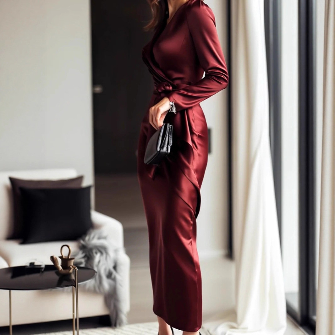 Herbstliches neues Satin-Langa – Women Formal Wear Trends Bewertung und Preis