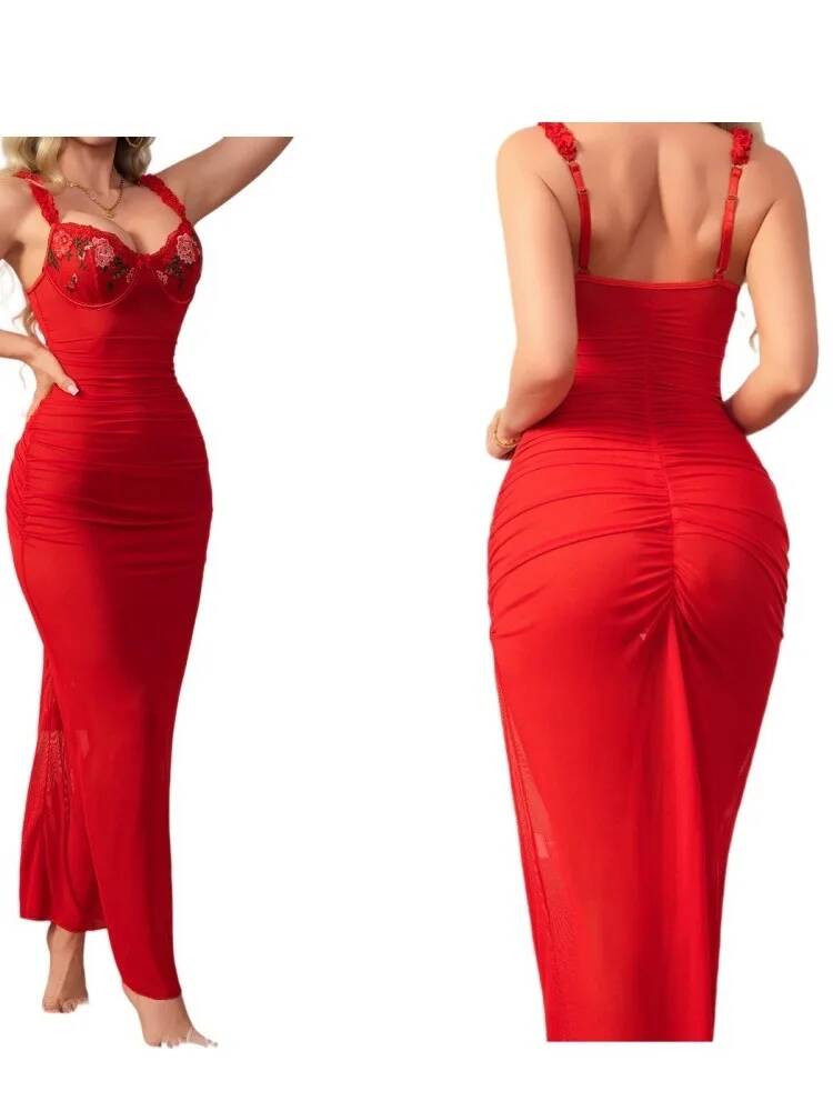 Rotes, gerafftes Kleid mit Trä – Women Formal Wear Trends Bewertung und Preis